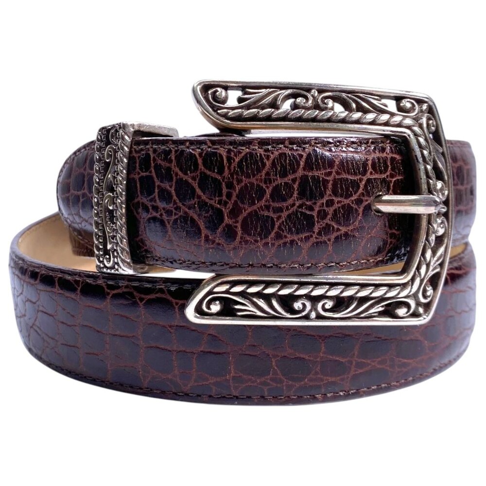 Brighton Women's Brown Leather Belt B4708 Silver Filigree Buckle Size ML/32 USA